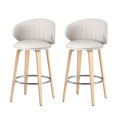 2x Artiss Bar Stools Dining Chairs Contoured Leather Wood Stool BA-TW-8186-BGX2