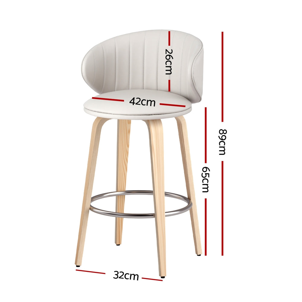 2x Artiss Bar Stools Dining Chairs Contoured Leather Wood Stool BA-TW-8186-BGX2