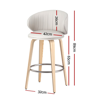 2x Artiss Bar Stools Dining Chairs Contoured Leather Wood Stool BA-TW-8186-BGX2