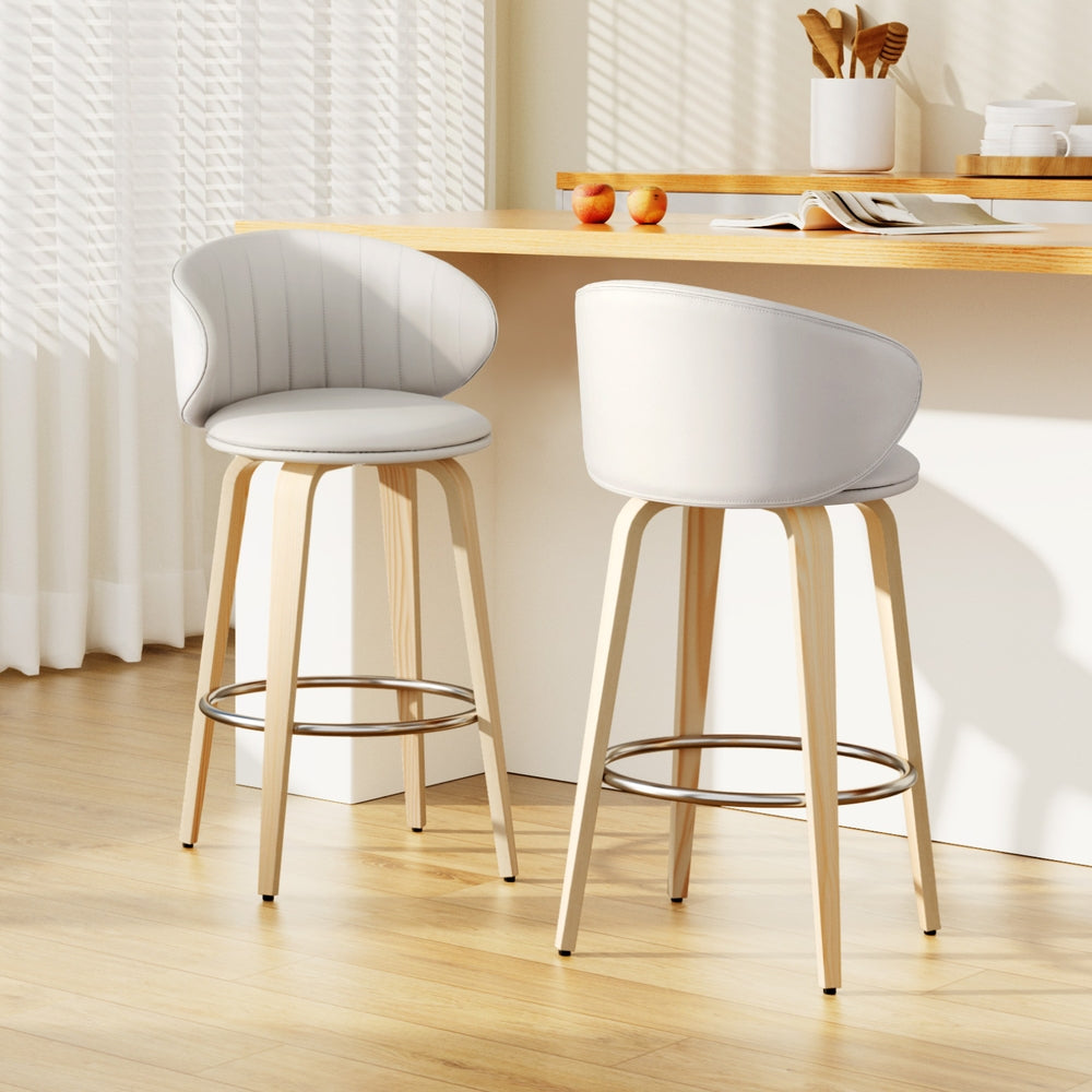 2x Artiss Bar Stools Dining Chairs Contoured Leather Wood Stool BA-TW-8186-BGX2