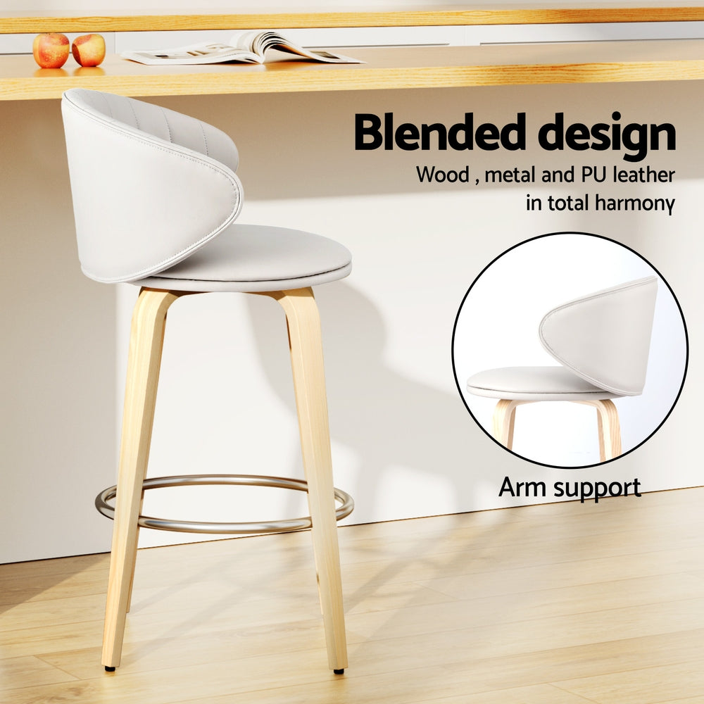 4x Artiss Bar Stools Dining Chairs Contoured Leather Wood Stool BA-TW-8186-BGX4