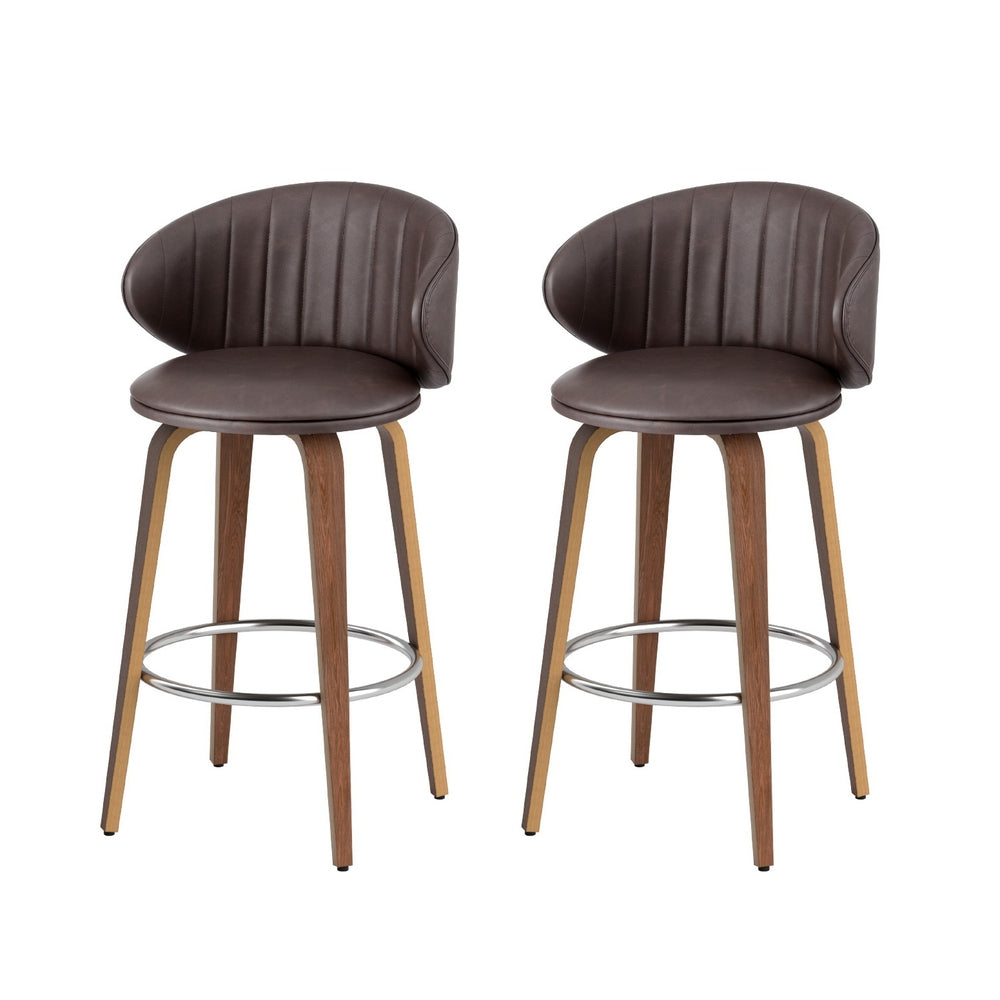 2x Artiss Bar Stools Dining Chairs Contoured Leather Wood Stool BA-TW-8186-BRX2