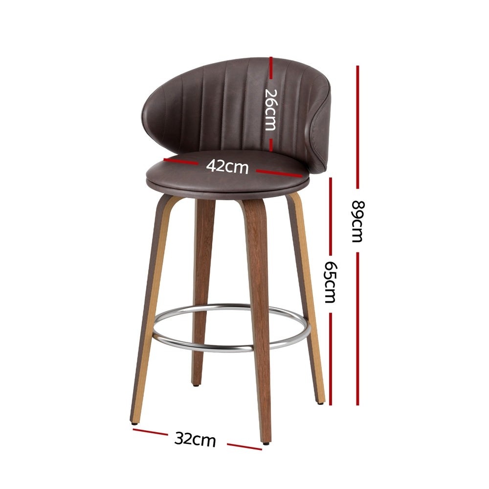 2x Artiss Bar Stools Dining Chairs Contoured Leather Wood Stool BA-TW-8186-BRX2