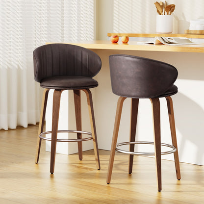 2x Artiss Bar Stools Dining Chairs Contoured Leather Wood Stool BA-TW-8186-BRX2