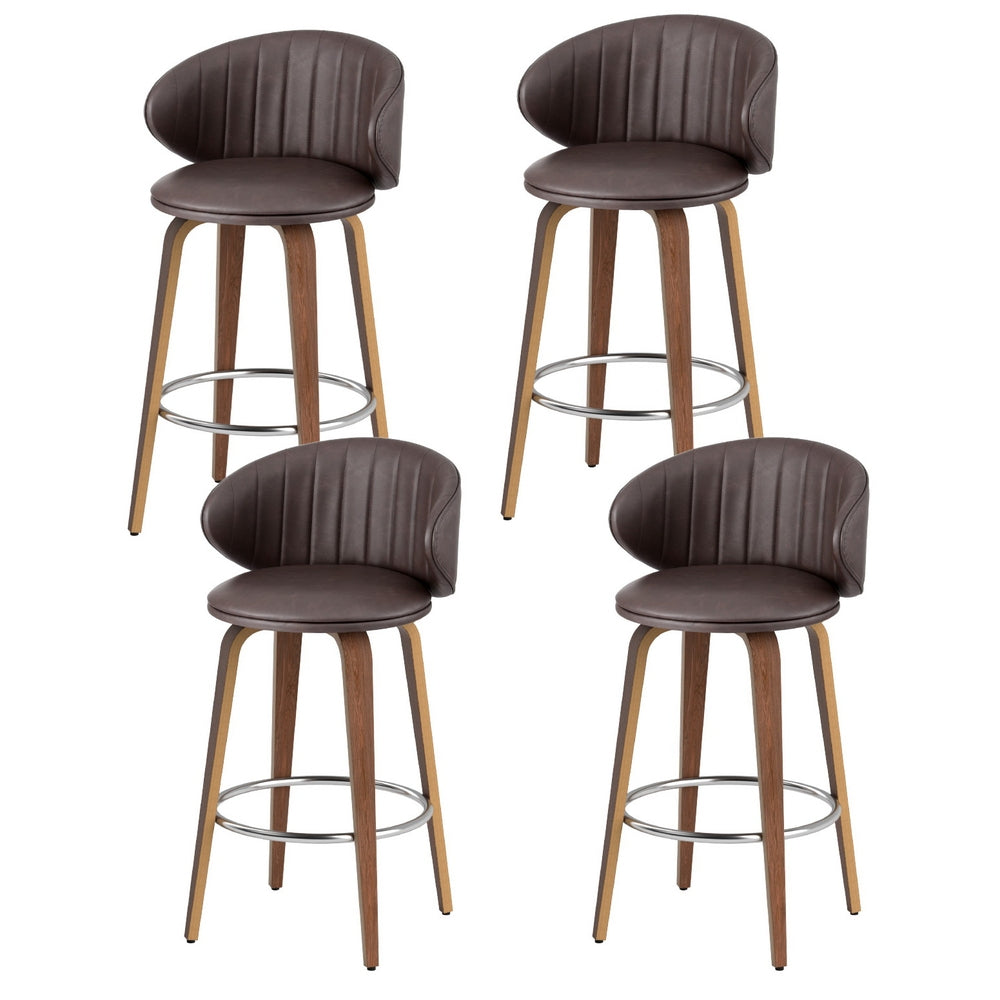 4x Artiss Bar Stools Dining Chairs Contoured Leather Wood Stool BA-TW-8186-BRX4