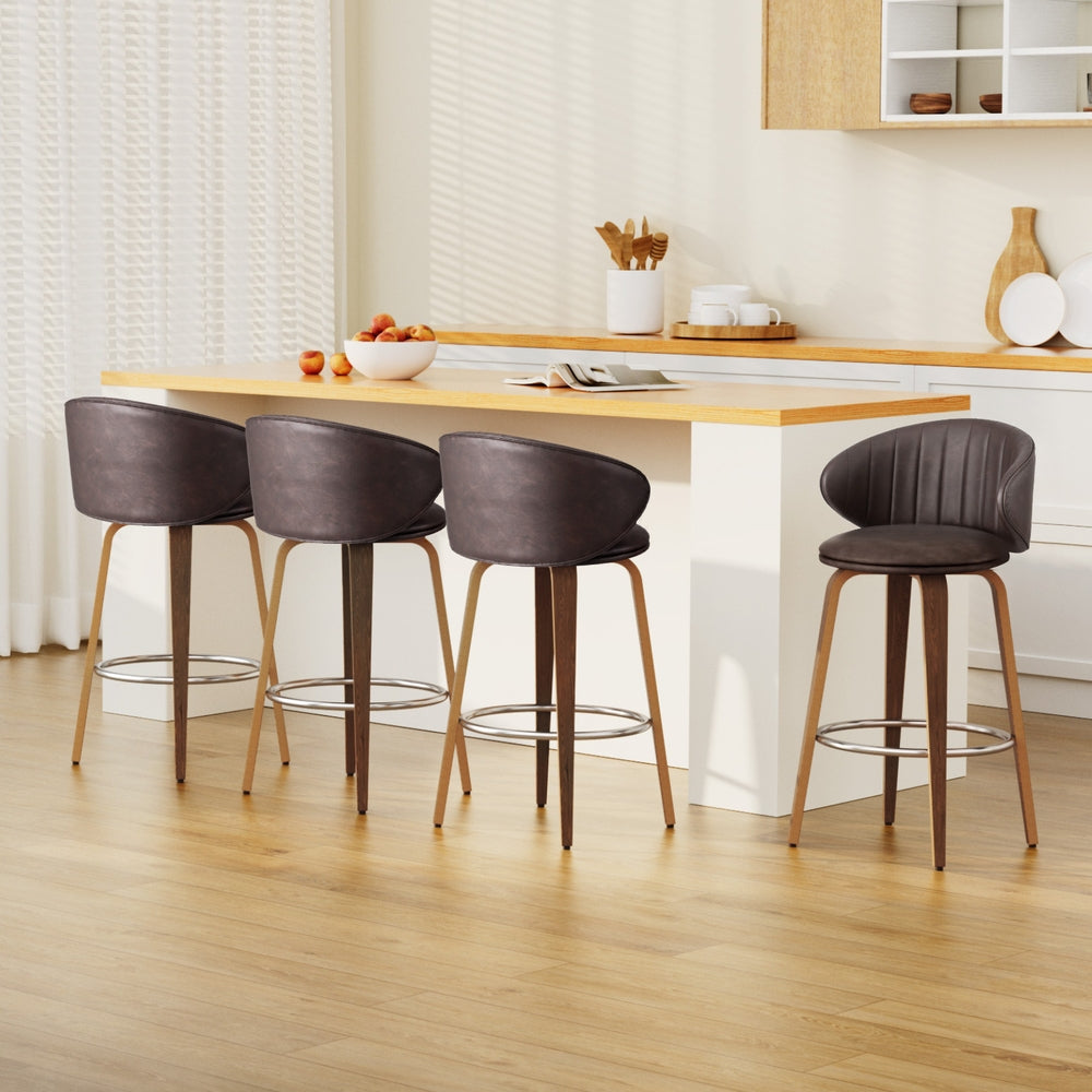 4x Artiss Bar Stools Dining Chairs Contoured Leather Wood Stool BA-TW-8186-BRX4
