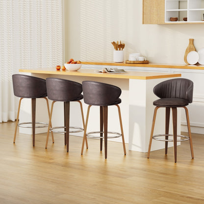 4x Artiss Bar Stools Dining Chairs Contoured Leather Wood Stool BA-TW-8186-BRX4