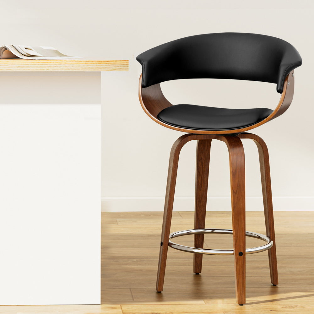 Artiss Bar Stools Swivel PU Seat Wooden BA-TW-8201-BK
