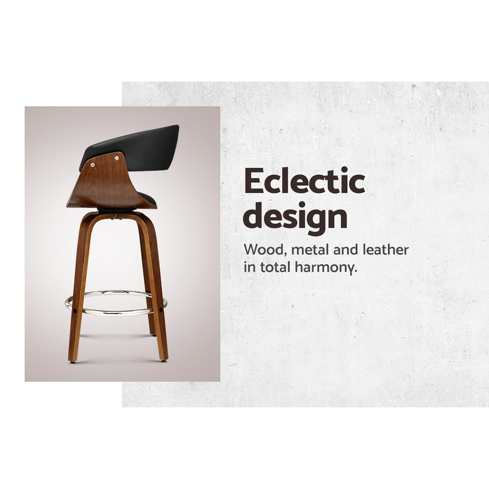Artiss Bar Stools Swivel PU Seat Wooden BA-TW-8201-BK
