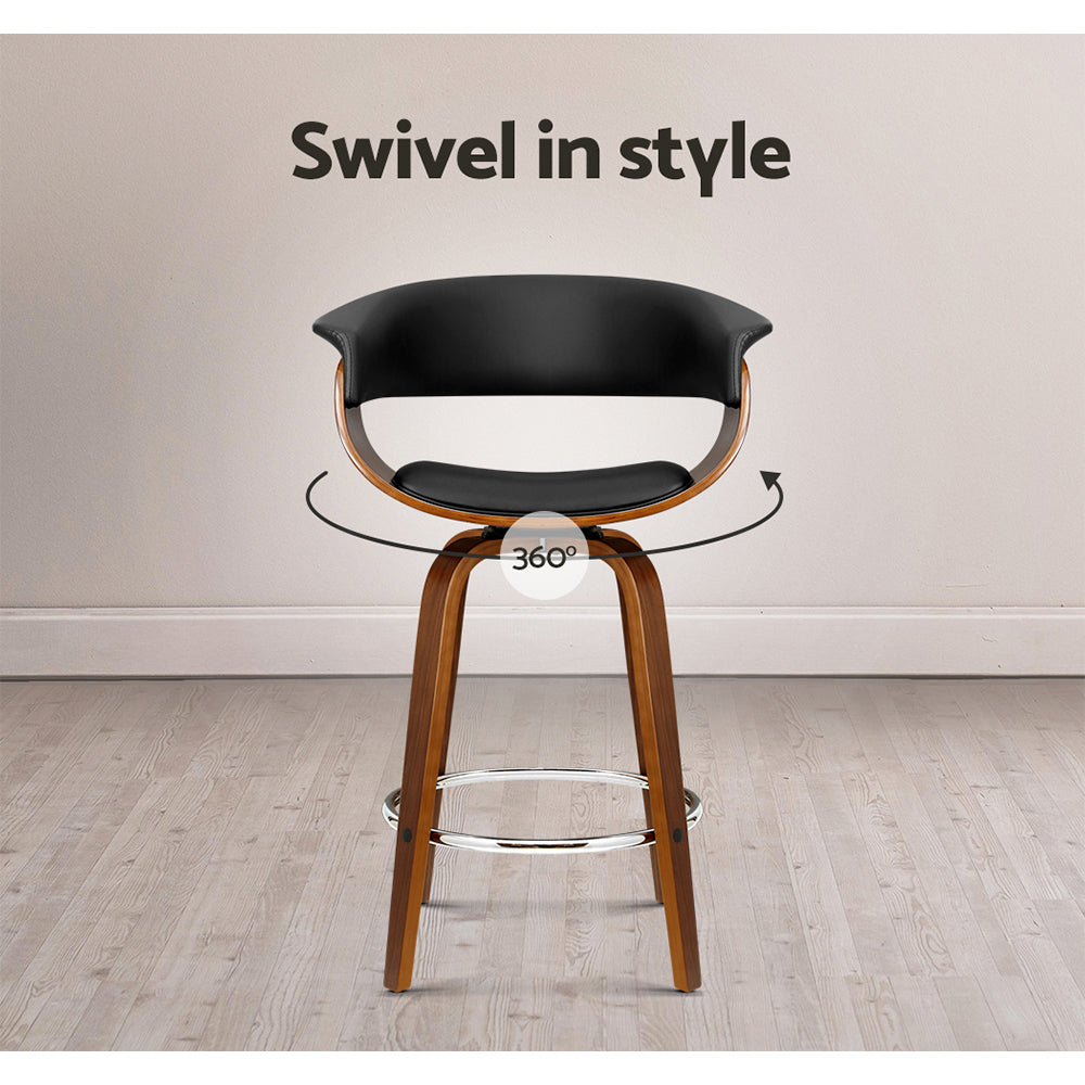 Artiss Bar Stools Swivel PU Seat Wooden BA-TW-8201-BK