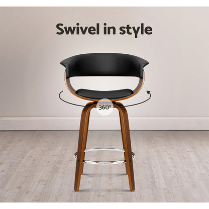 Artiss Bar Stools Swivel PU Seat Wooden BA-TW-8201-BK