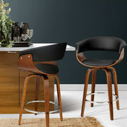 Artiss Bar Stools Swivel PU Seat Wooden BA-TW-8201-BK