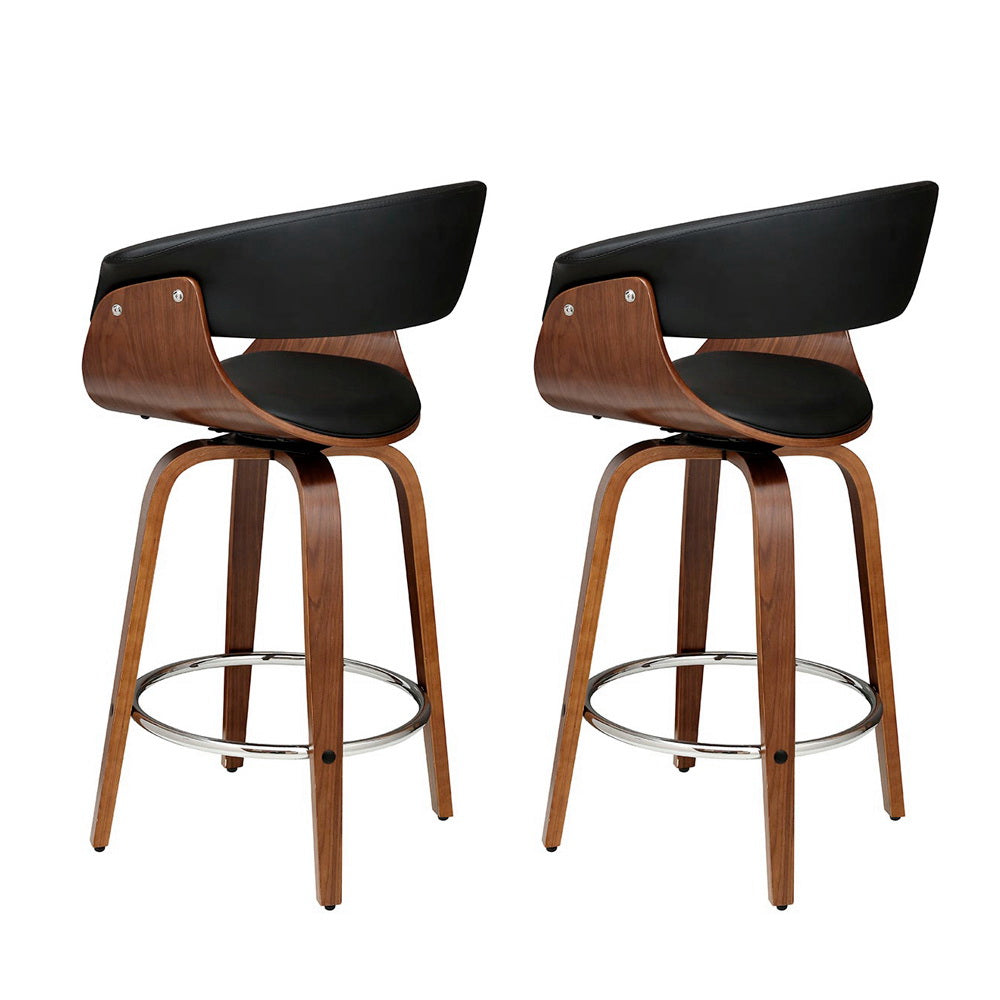 Artiss 2x Bar Stools Swivel PU Seat Wooden BA-TW-8201-BKX2