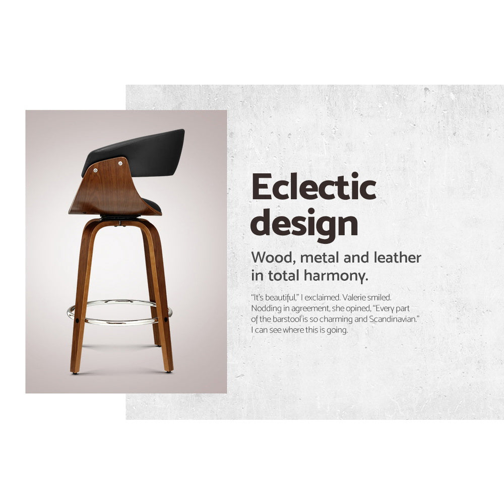 Artiss 2x Bar Stools Swivel PU Seat Wooden BA-TW-8201-BKX2