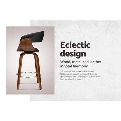 Artiss 2x Bar Stools Swivel PU Seat Wooden BA-TW-8201-BKX2