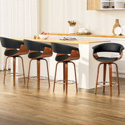 Artiss 4x Bar Stools Swivel PU Seat Wooden BA-TW-8201-BKX4