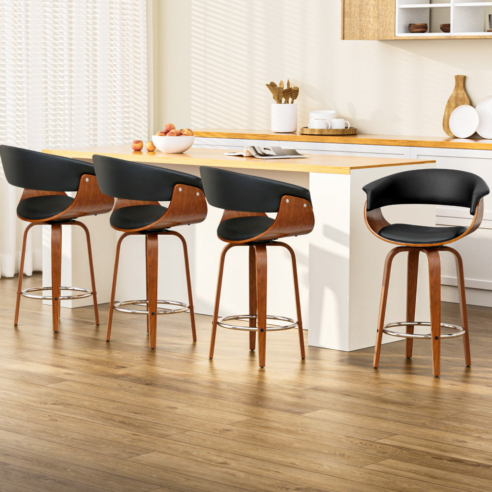Artiss 4x Bar Stools Swivel PU Seat Wooden BA-TW-8201-BKX4