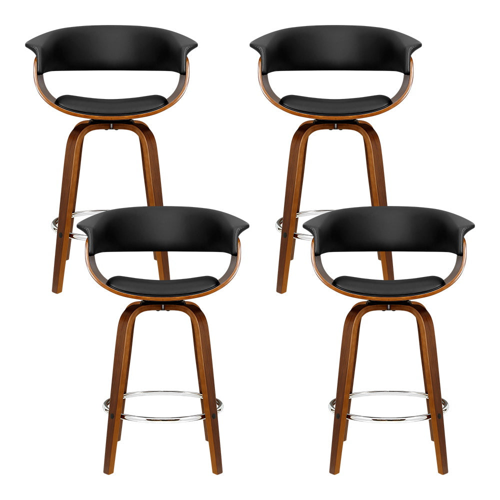Artiss 4x Bar Stools Swivel PU Seat Wooden BA-TW-8201-BKX4