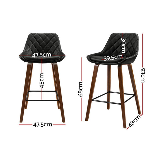 Artiss 2x Bar Stools PU Seat Wooden BA-TW-8206-BKX2