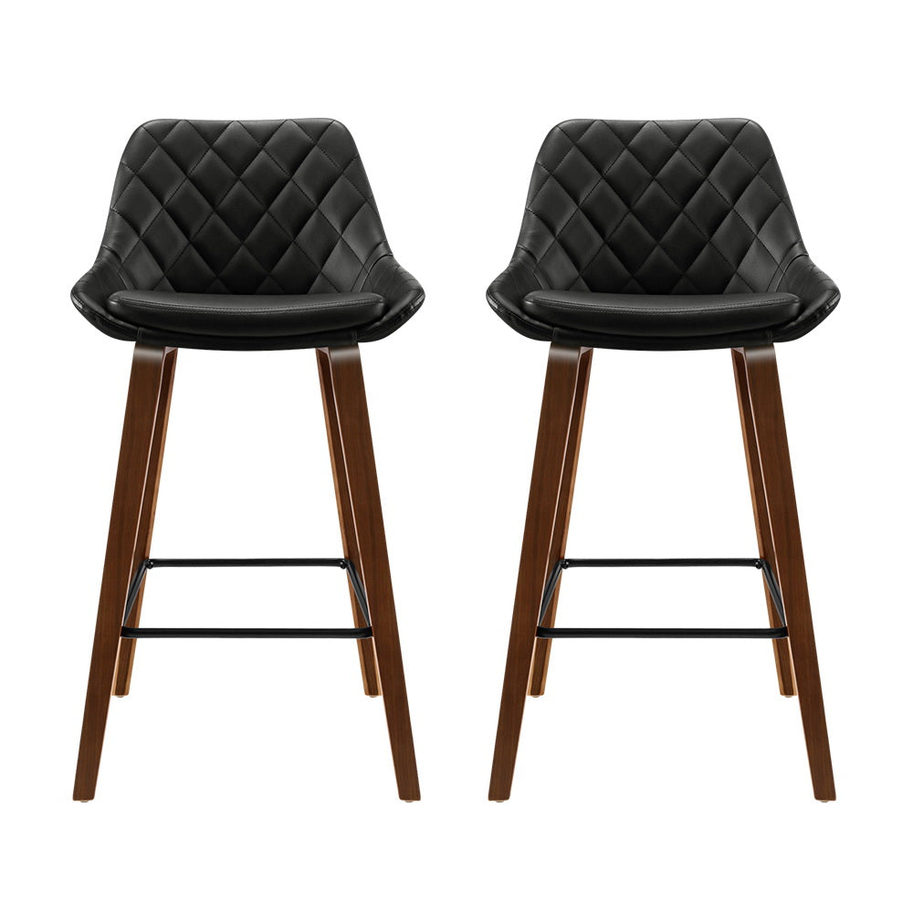 Artiss 2x Bar Stools PU Seat Wooden BA-TW-8206-BKX2