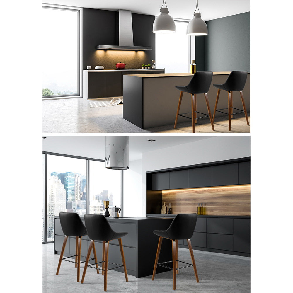 Artiss 2x Bar Stools PU Seat Wooden BA-TW-8206-BKX2