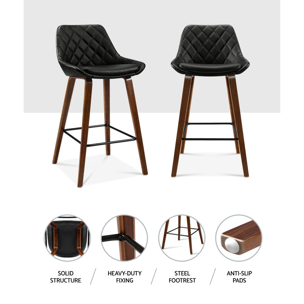 Artiss 2x Bar Stools PU Seat Wooden BA-TW-8206-BKX2