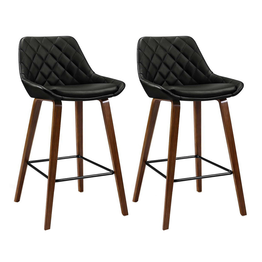 Artiss 2x Bar Stools PU Seat Wooden BA-TW-8206-BKX2