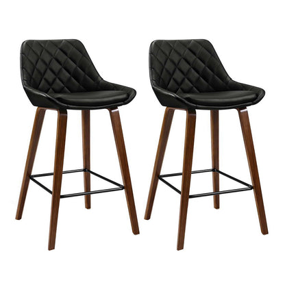 Artiss 2x Bar Stools PU Seat Wooden BA-TW-8206-BKX2