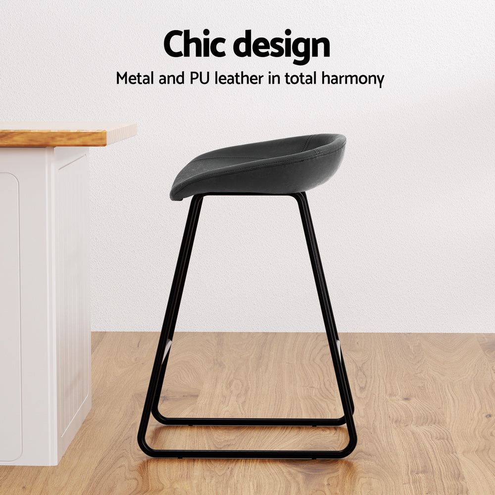 Artiss 2x Bar Stools Kitchen Dining Chairs Counter Stool PU Leather Metal BA-TW-8320-BKX2