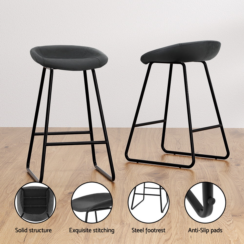 Artiss 2x Bar Stools Kitchen Dining Chairs Counter Stool PU Leather Metal BA-TW-8320-BKX2