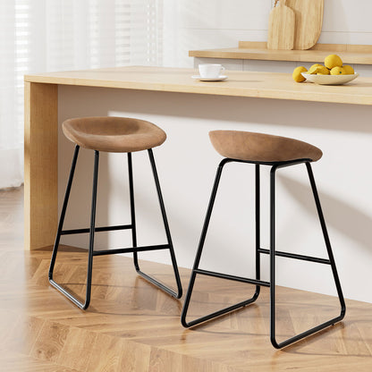Artiss 2x Bar Stools Kitchen Dining Chairs Counter Stool PU Leather Metal Brown BA-TW-8320-BRX2