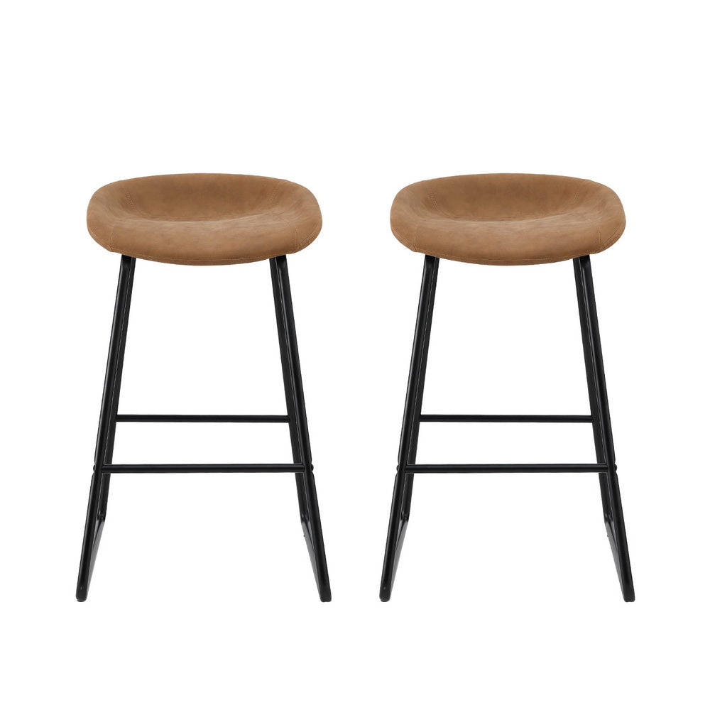 Artiss 2x Bar Stools Kitchen Dining Chairs Counter Stool PU Leather Metal Brown BA-TW-8320-BRX2