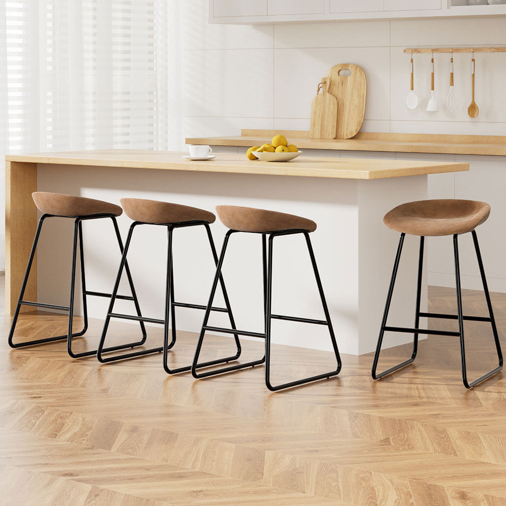 Artiss 4x Bar Stools Kitchen Dining Chairs Counter Stool PU Leather Metal Brown BA-TW-8320-BRX4