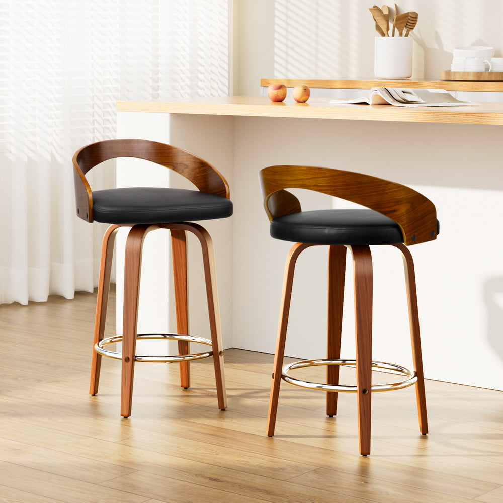 Artiss 2x Bar Stools Swivel Seat Curving Backrest BA-TW-8565-BKX2-AB