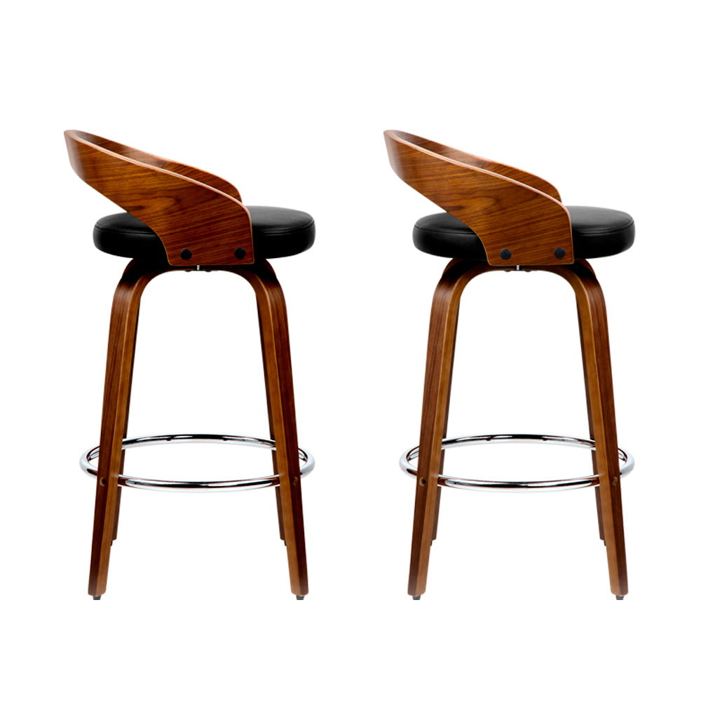 Artiss 2x Bar Stools Swivel Seat Curving Backrest BA-TW-8565-BKX2-AB