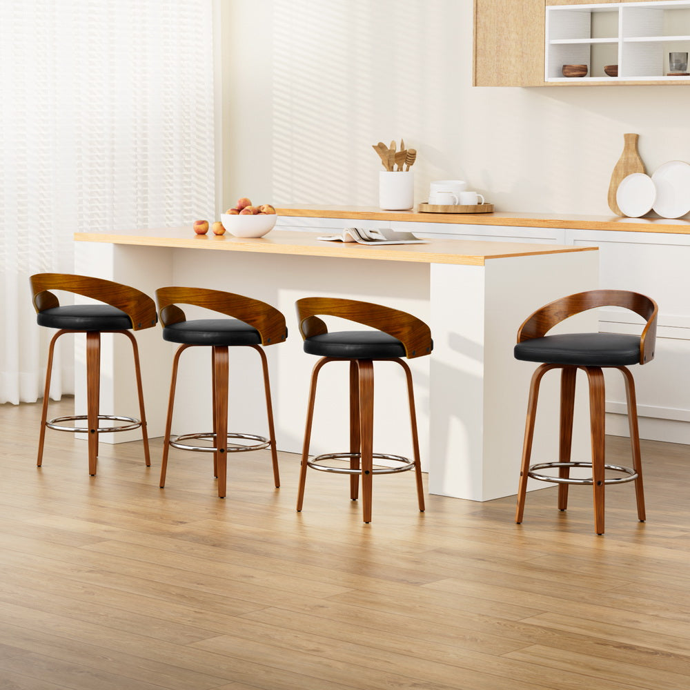 Artiss 4x Bar Stools Swivel Seat Curving Backrest BA-TW-8565-BKX4-AB