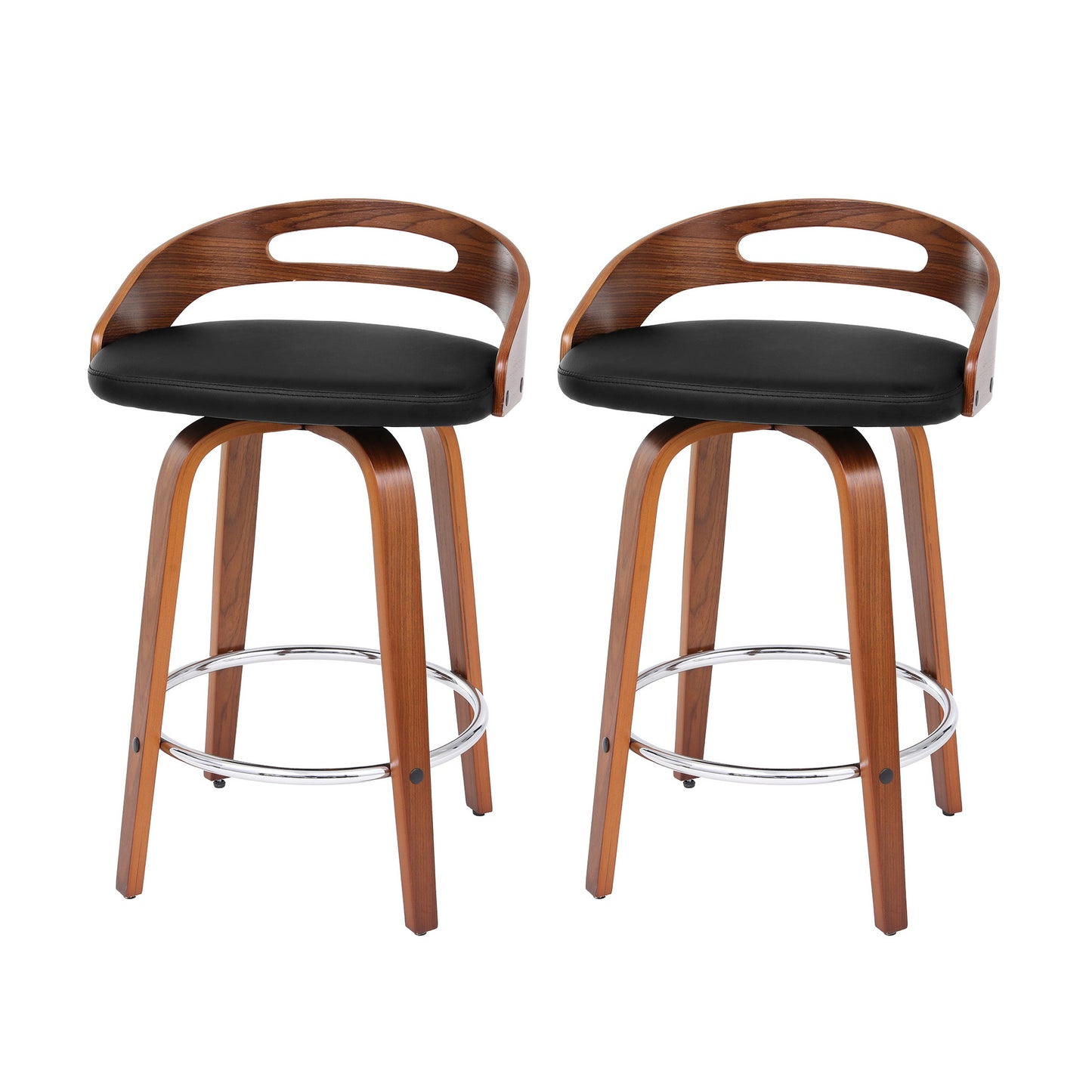 Artiss 2x Bar Stools Swivel Dining Chairs Low Back Counter Seat PU Cushion BA-TW-8566-BKX2-AB