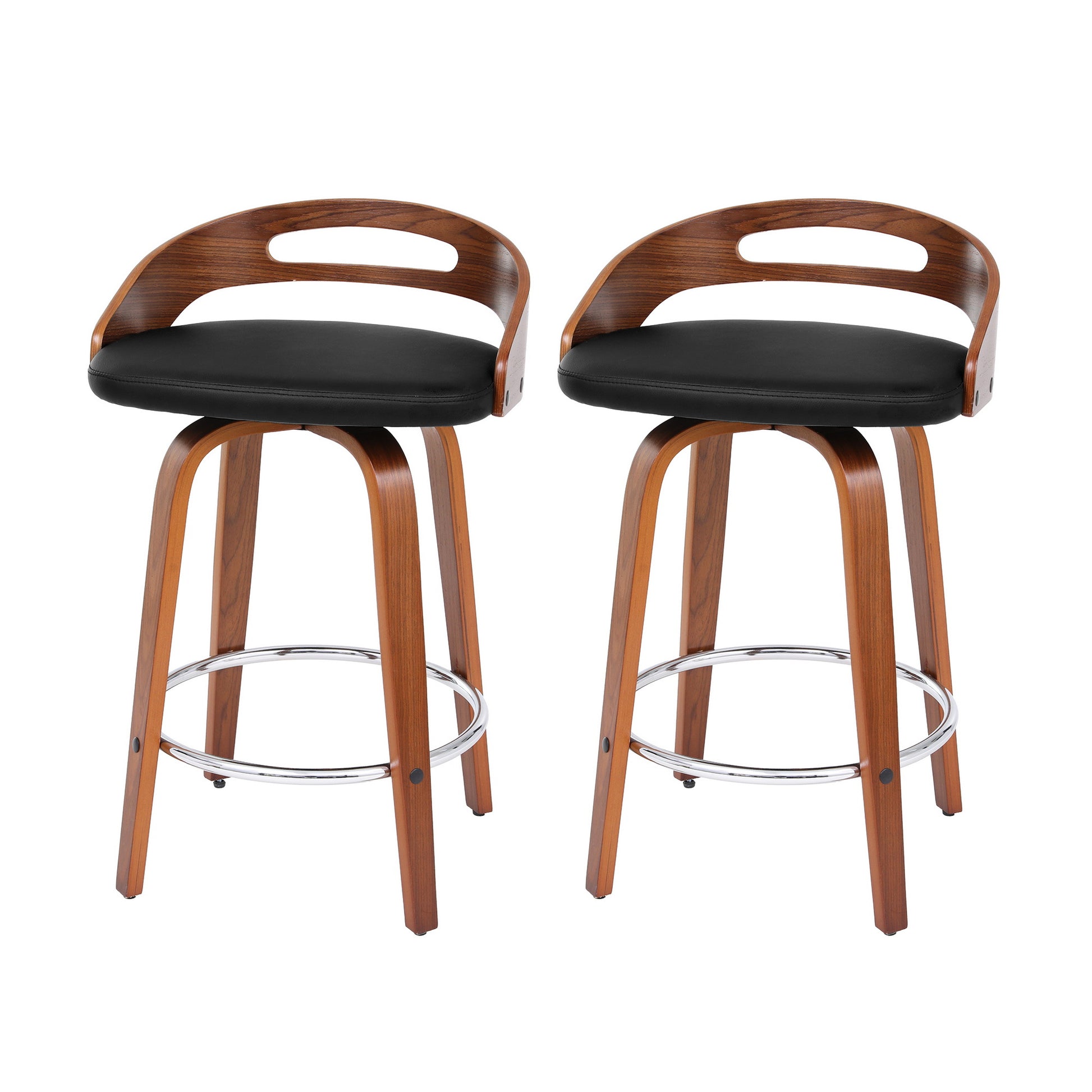 Artiss 2x Bar Stools Swivel Dining Chairs Low Back Counter Seat PU Cushion BA-TW-8566-BKX2-AB