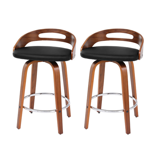 Artiss 2x Bar Stools Swivel Dining Chairs Low Back Counter Seat PU Cushion BA-TW-8566-BKX2-AB