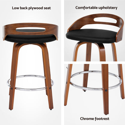 Artiss 2x Bar Stools Swivel Dining Chairs Low Back Counter Seat PU Cushion BA-TW-8566-BKX2-AB