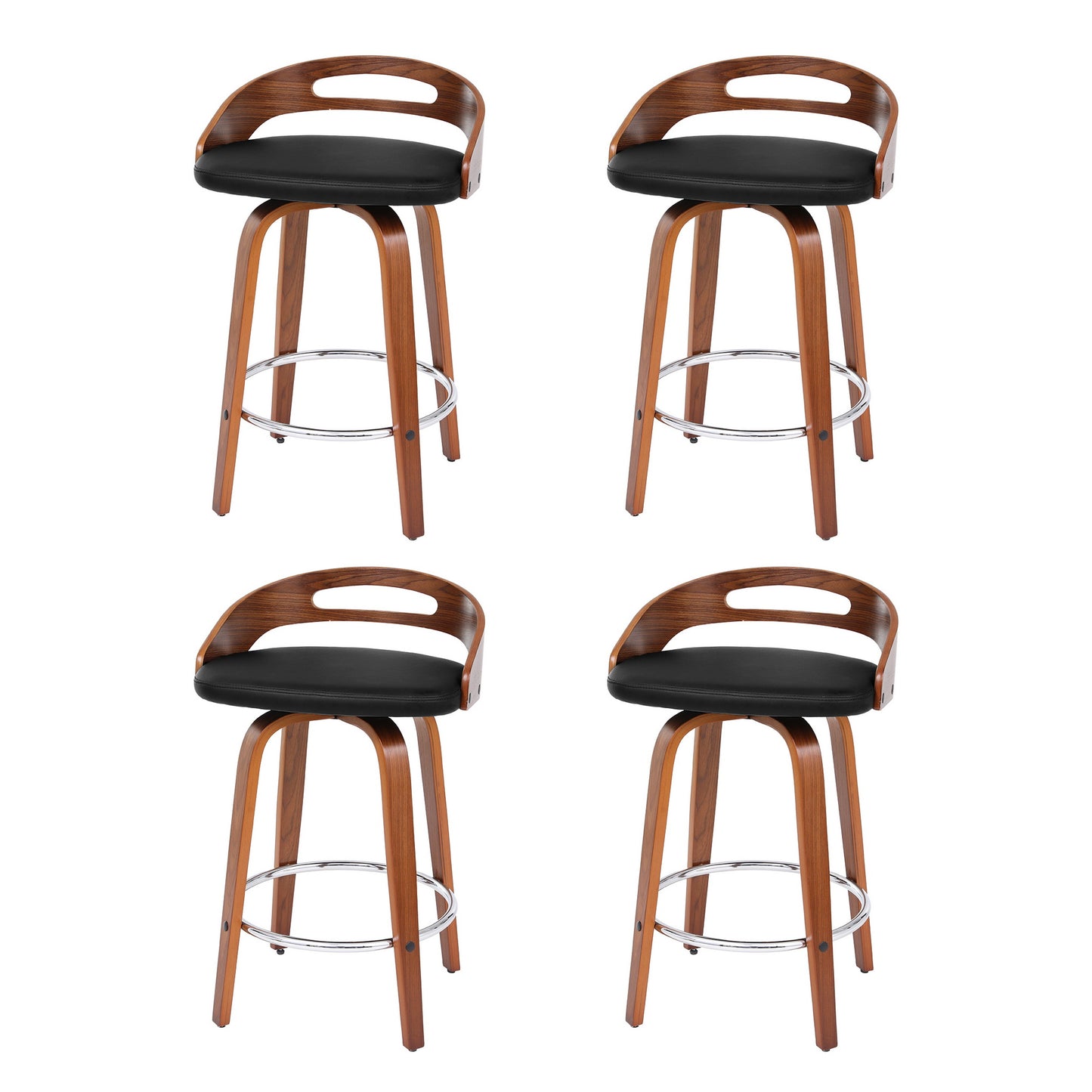 Artiss 4x Bar Stools Swivel Dining Chairs Low Back Counter Seat PU Cushion BA-TW-8566-BKX4-AB