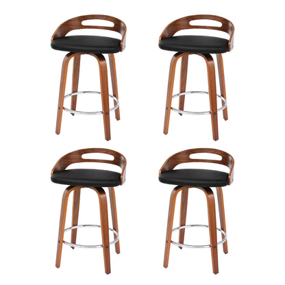 Artiss 4x Bar Stools Swivel Dining Chairs Low Back Counter Seat PU Cushion BA-TW-8566-BKX4-AB