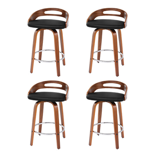Artiss 4x Bar Stools Swivel Dining Chairs Low Back Counter Seat PU Cushion BA-TW-8566-BKX4-AB