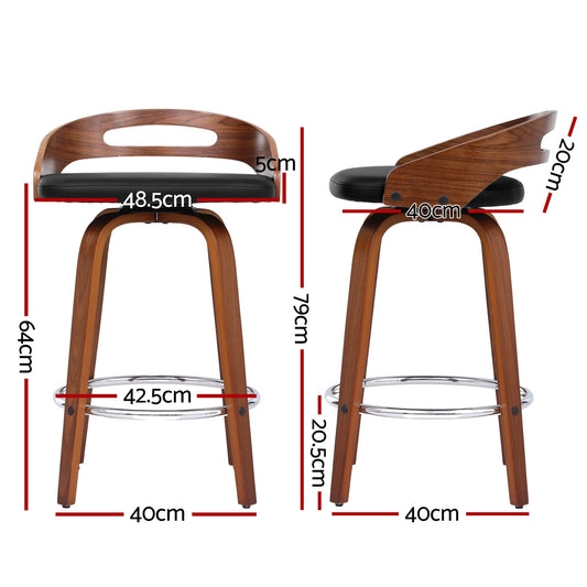Artiss 4x Bar Stools Swivel Dining Chairs Low Back Counter Seat PU Cushion BA-TW-8566-BKX4-AB