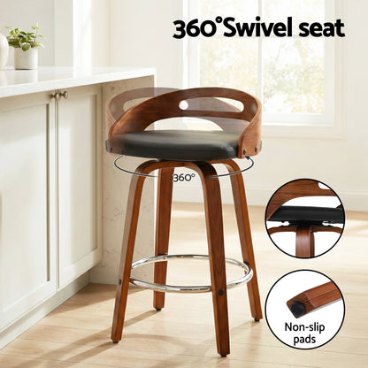 Artiss 4x Bar Stools Swivel Dining Chairs Low Back Counter Seat PU Cushion BA-TW-8566-BKX4-AB
