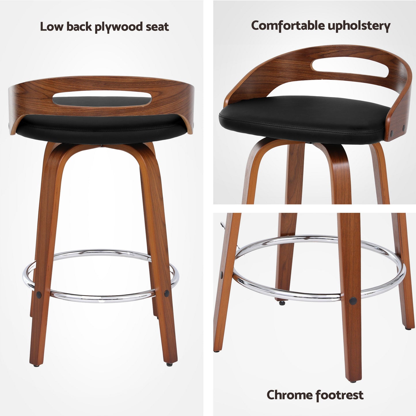 Artiss 4x Bar Stools Swivel Dining Chairs Low Back Counter Seat PU Cushion BA-TW-8566-BKX4-AB