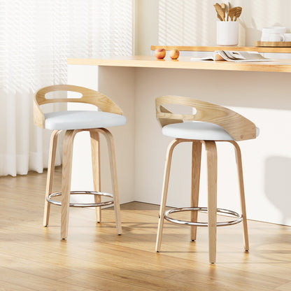 Artiss 2x Bar Stools Swivel Dining Chairs Low Back Counter Seat PU Cushion BA-TW-8566-WHX2-AB