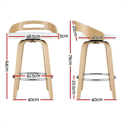 Artiss 2x Bar Stools Swivel Dining Chairs Low Back Counter Seat PU Cushion BA-TW-8566-WHX2-AB