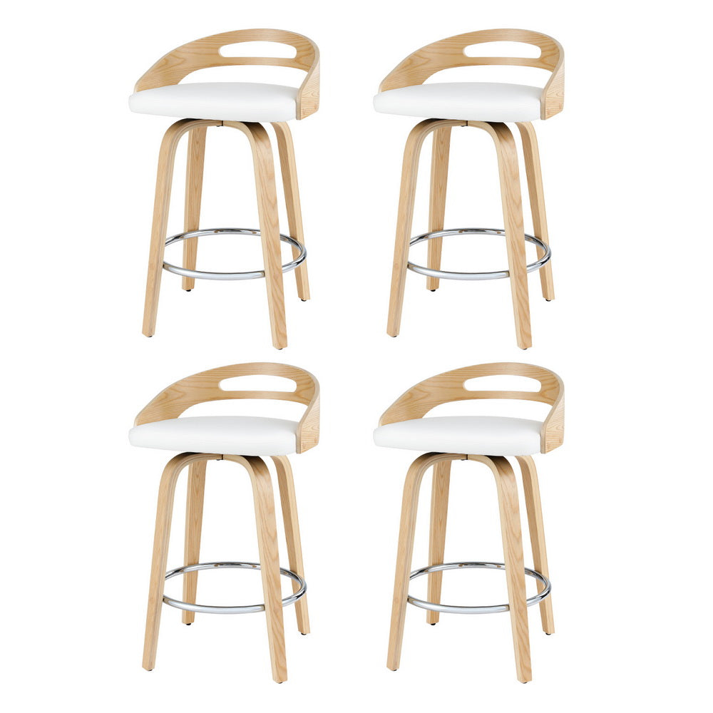 Artiss 4x Bar Stools Swivel Dining Chairs Low Back Counter Seat PU Cushion BA-TW-8566-WHX4-AB