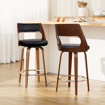 Artiss 2x Bar Stools Swivel Leather Chair 65cm BA-TW-8569-BKX2-AB
